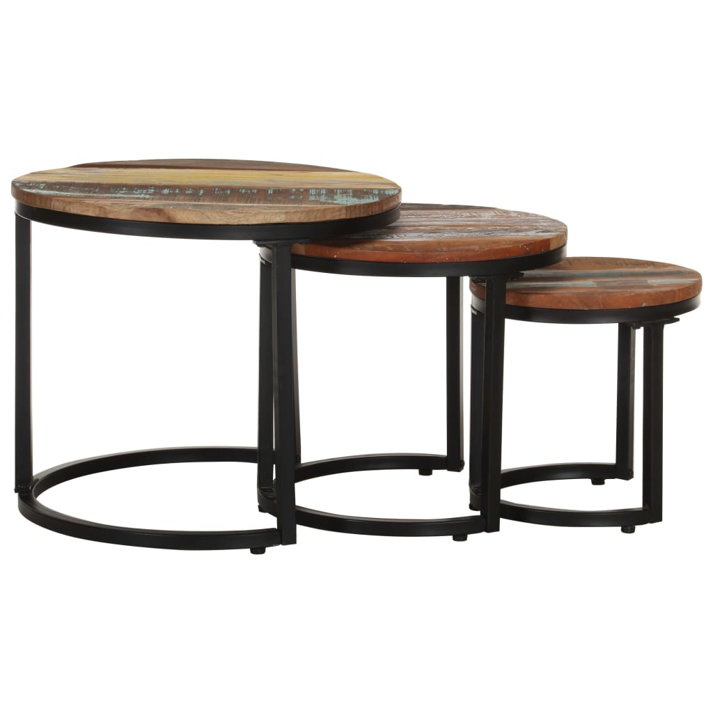 Mesitas Auxiliares 3 Piezas Madera Maciza Reciclada_1