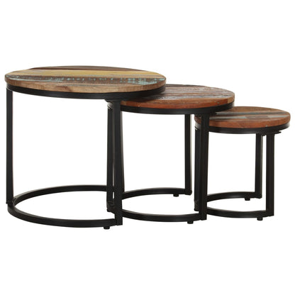 Mesitas Auxiliares 3 Piezas Madera Maciza Reciclada_1