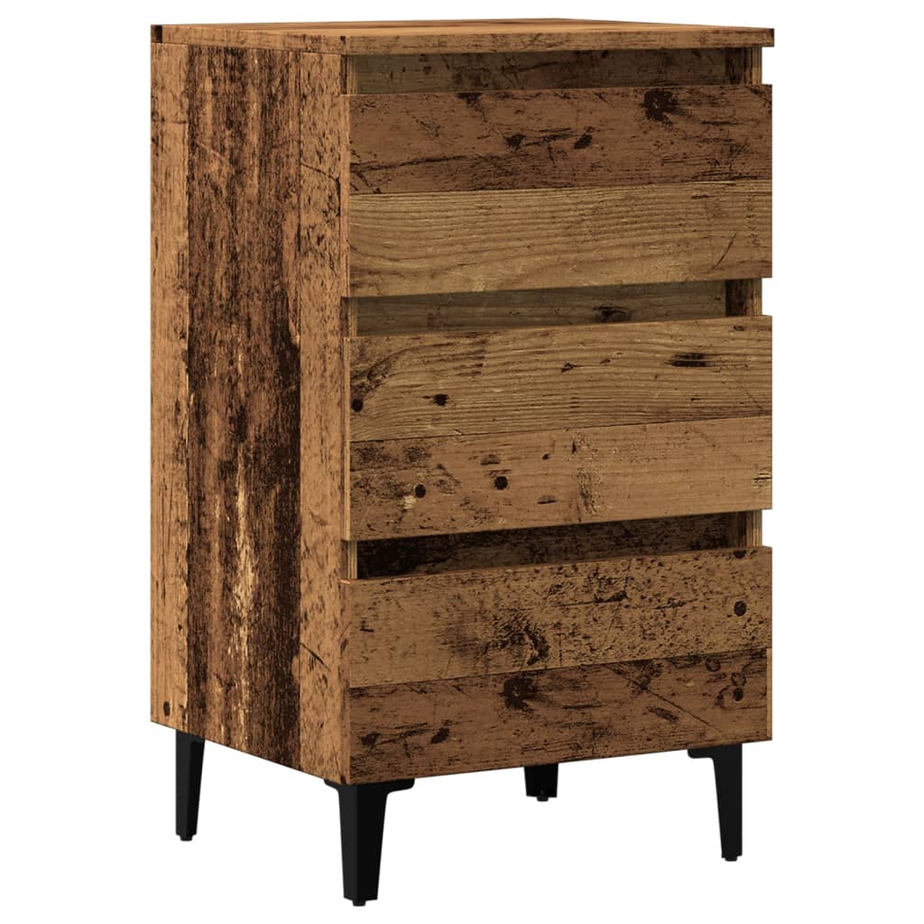 Mesita De Noche Con Patas De Metal Madera Envejecida 40x35x69cm_0