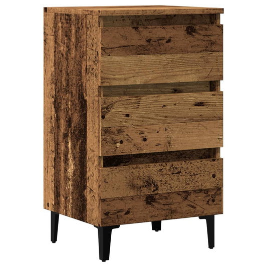 Mesita De Noche Con Patas De Metal Madera Envejecida 40x35x69cm_0