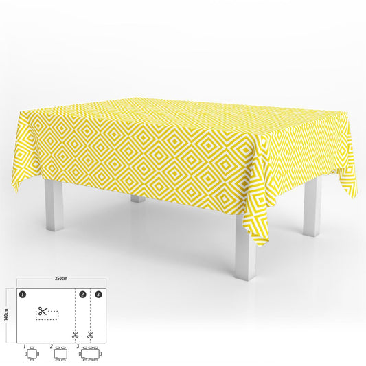 Mantel Hule Rectangular Rombos Amarillos Impermeable Antimanchas Pvc 140x250 Cm.  Recortable Uso Interior Y Exterior_0