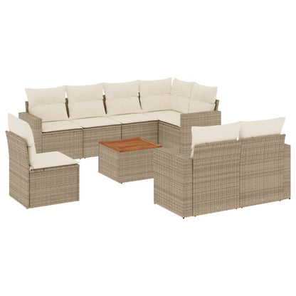 Set De Sofás De Jardín 9 Pzas Con Cojines Ratán Sintético Beige / Vetonek_1