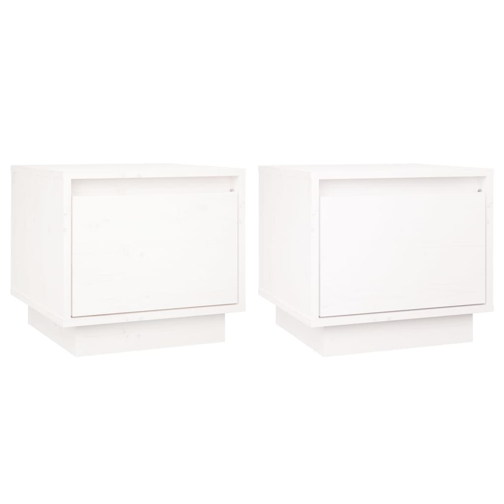 Mesitas De Noche 2 Uds Madera Maciza De Pino Blanco 35x34x32 Cm_0
