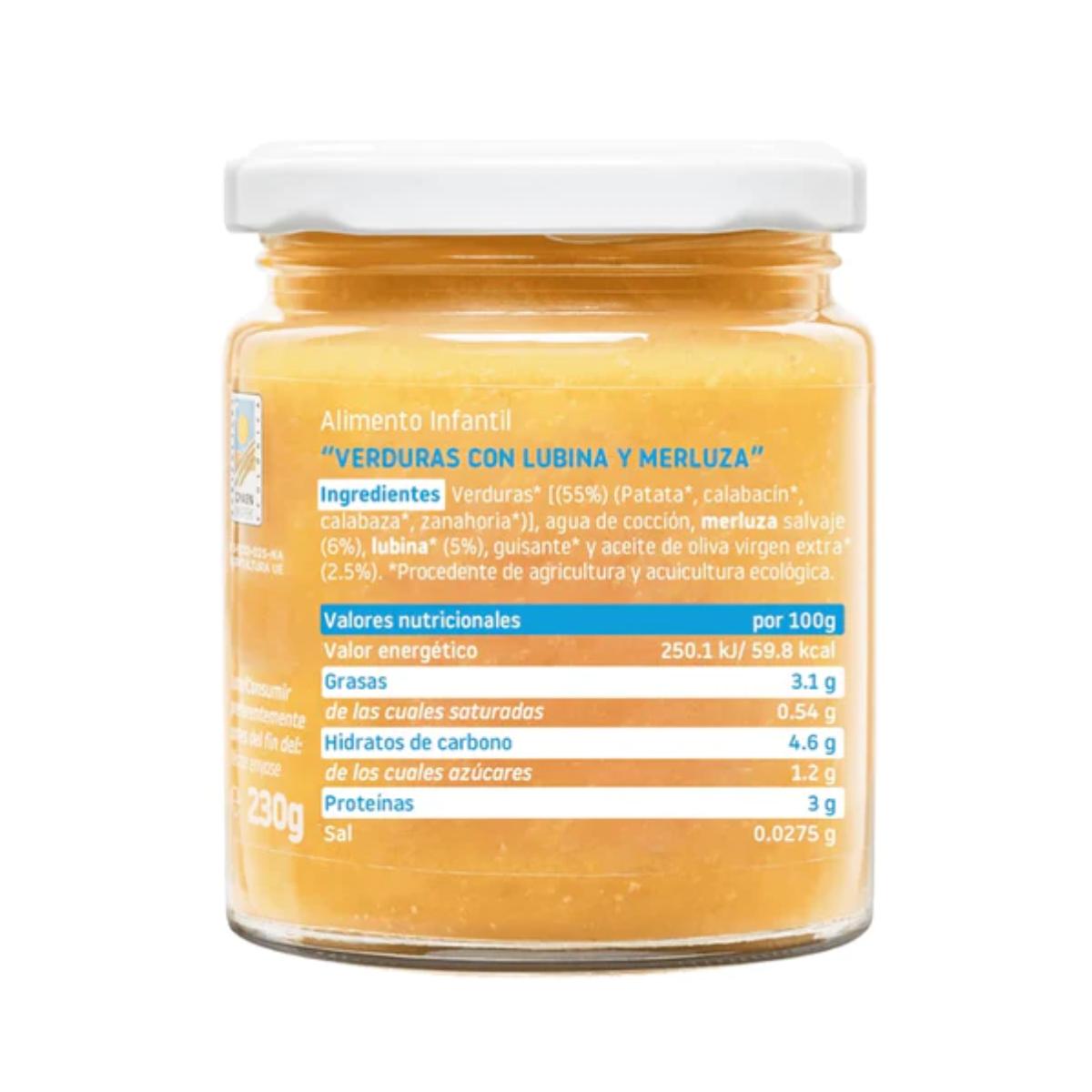 Tarrito BIO Verduras con lubina y merluza Smileat, 230g