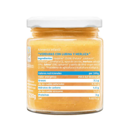 Tarrito BIO Verduras con lubina y merluza Smileat, 230g