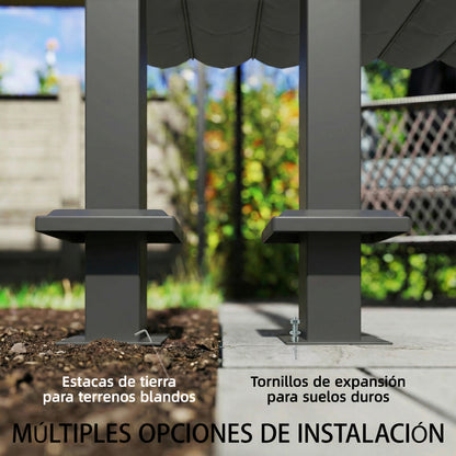 Outsunny Pérgola De Pared 3x3 M Con Techo Retráctil Upf30+ Gris Oscuro_5