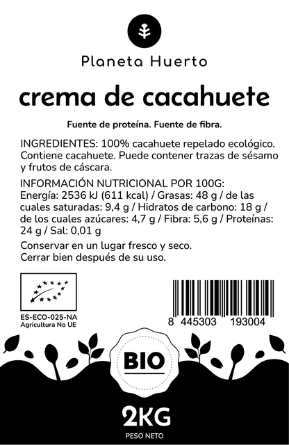 Crema de Cacahuetes ECO Planeta Huerto 2kg