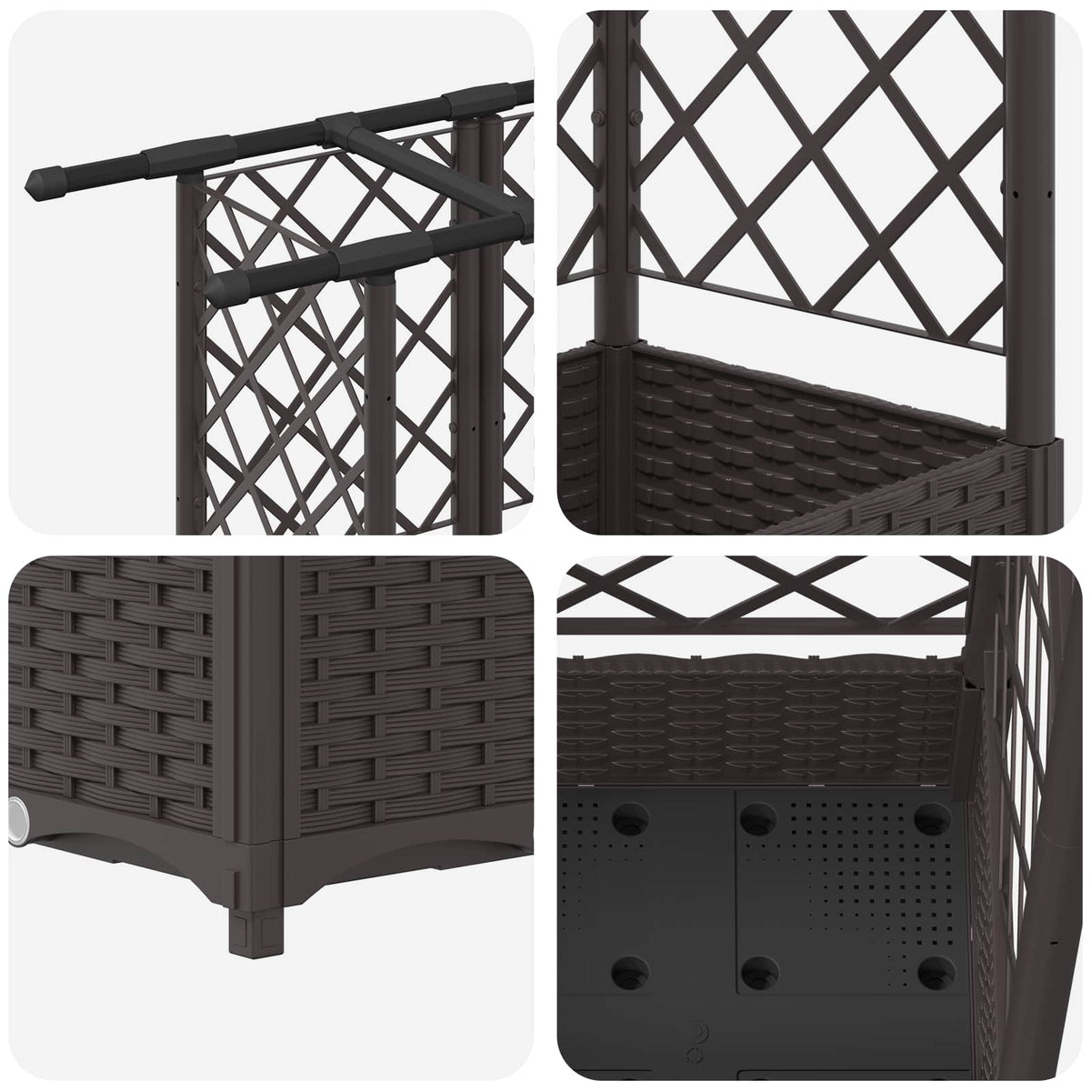 Cama Elevada Con Trellis Y Techo Marrón 164 X 40 X 121 Cm Pp_5