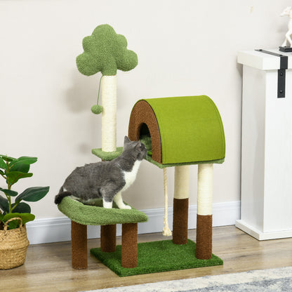 Pawhut Árbol Rascador Para Gatos Mediano Con Poste De Sisal 49x40x107 Cm Verde_1