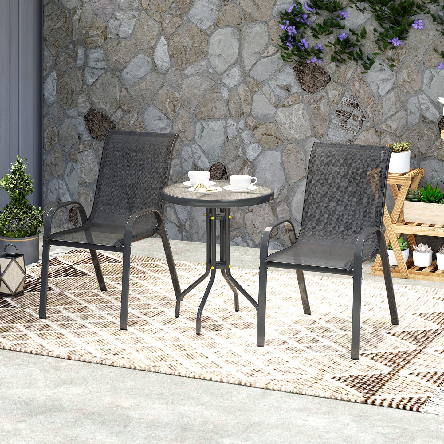 Outsunny Conjunto De Mesa Y Sillas De Terraza Exterior De 3 Piezas_4