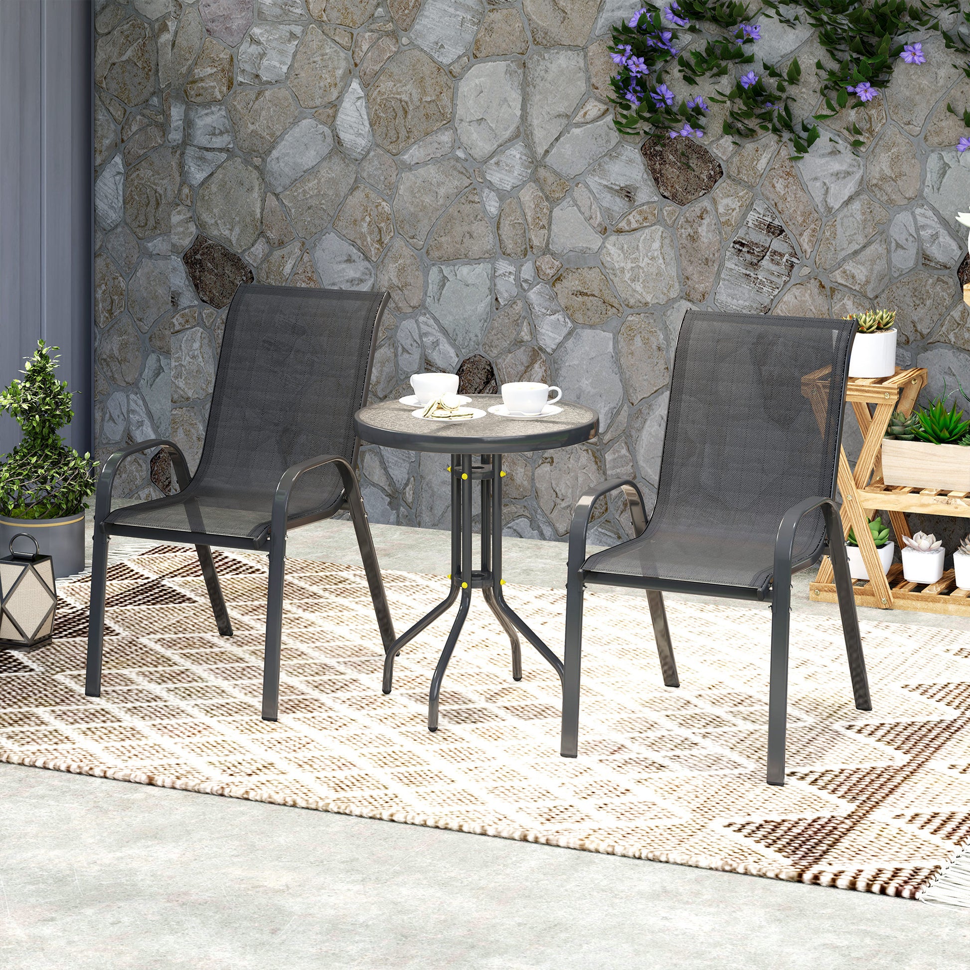Outsunny Conjunto De Mesa Y Sillas De Terraza Exterior De 3 Piezas_4