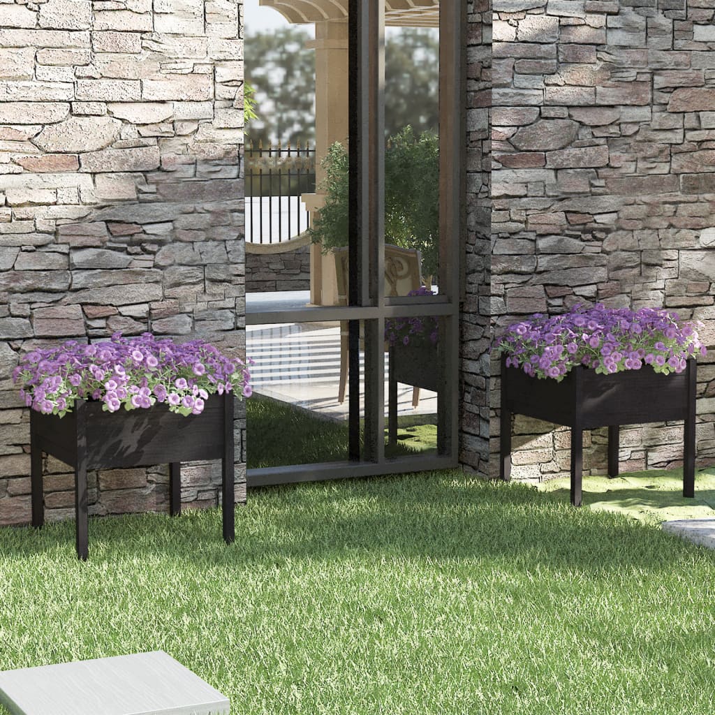 Jardineras 2 Uds Madera Maciza De Pino Negro 70x70x70 Cm_1