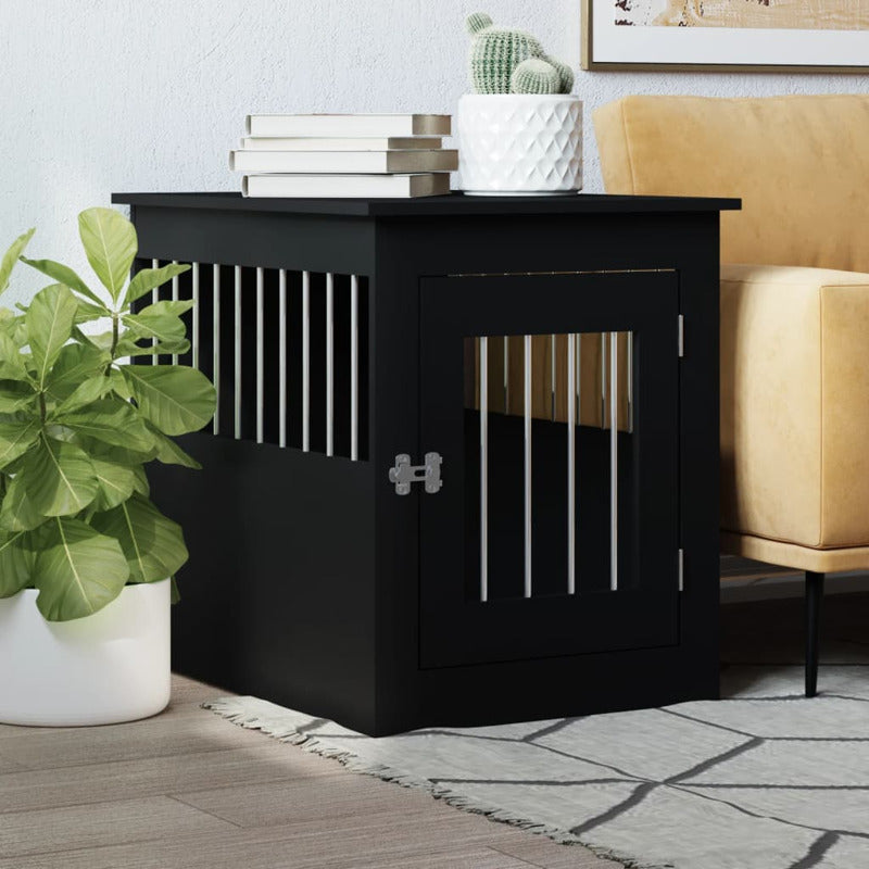 Jaula Para Perros Estilo Mueble Negro 55x75x65 Cm De Madera_1