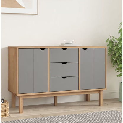 Aparador Otta Madera Maciza Pino Marrón Y Gris 113,5x43x73 Cm / Vetonek_1