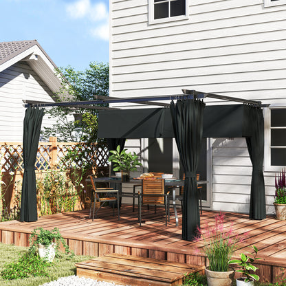 Outsunny Pérgola Con Techo Retráctil 4x3 M Paredes Laterales Anti-uv Gris Oscuro_1