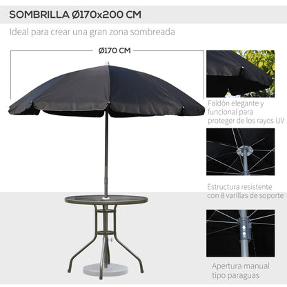Outsunny Conjunto De Muebles Para Jardín Con 4 Sillas 1 Mesa Y 1 Parasol Texteline Aluminio Y Poliéster Negro_3