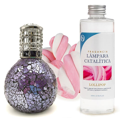 Lámpara Catalítica Mosaico Azul Océano + Fragancia Aroma Lollipop 200ml - Elimina Malos Olores, Impurezas Y Perfuma_0
