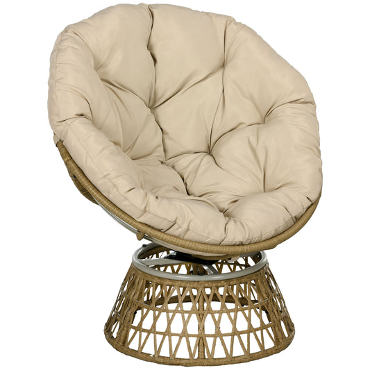 Outsunny Silla Giratoria De Ratán Sintético Con Cojín 85x70x82 Cm Amarillo_0