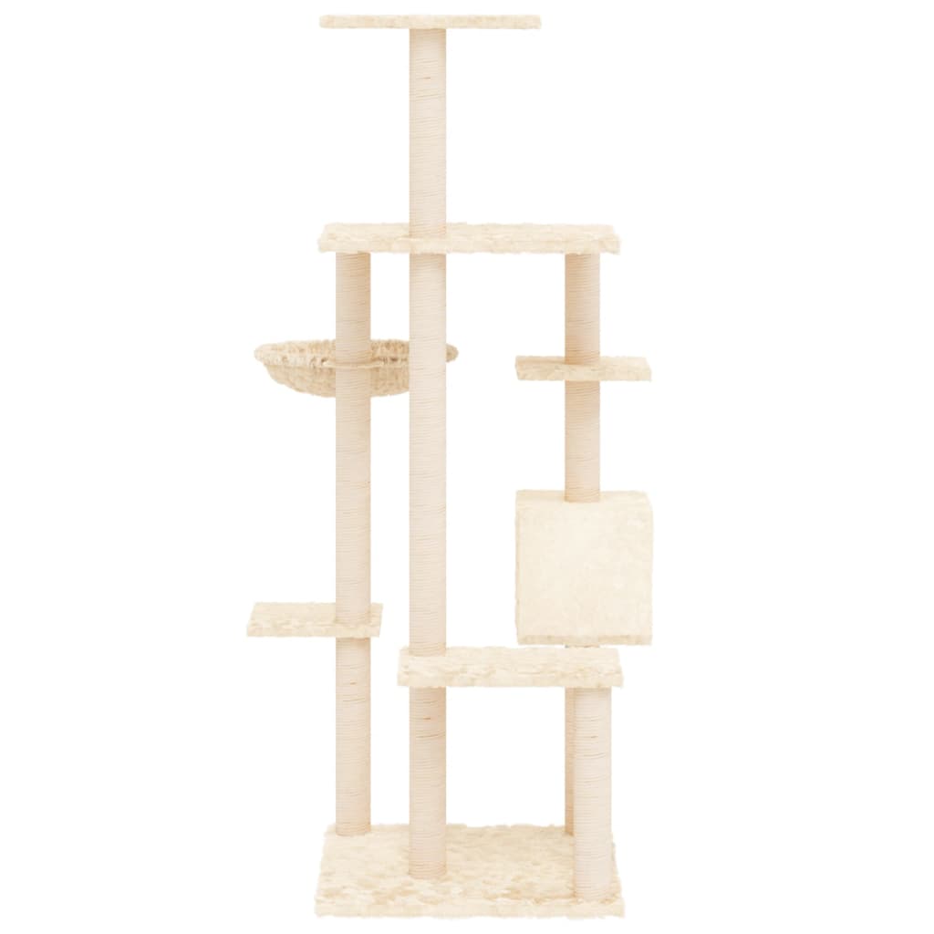 Rascador Para Gatos Con Postes De Sisal Color Crema 142 Cm_3