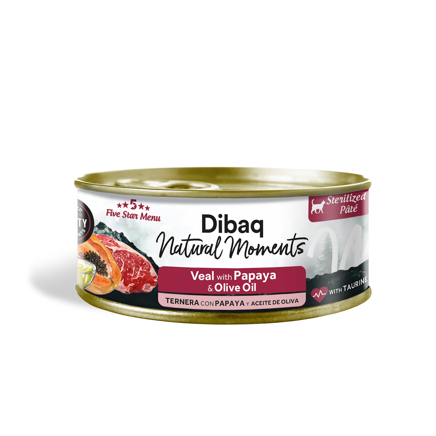 Dibaq Natural Moments 5 Star Esterilizado Ternera Con Papaya, 12 Latas X 70gr_1