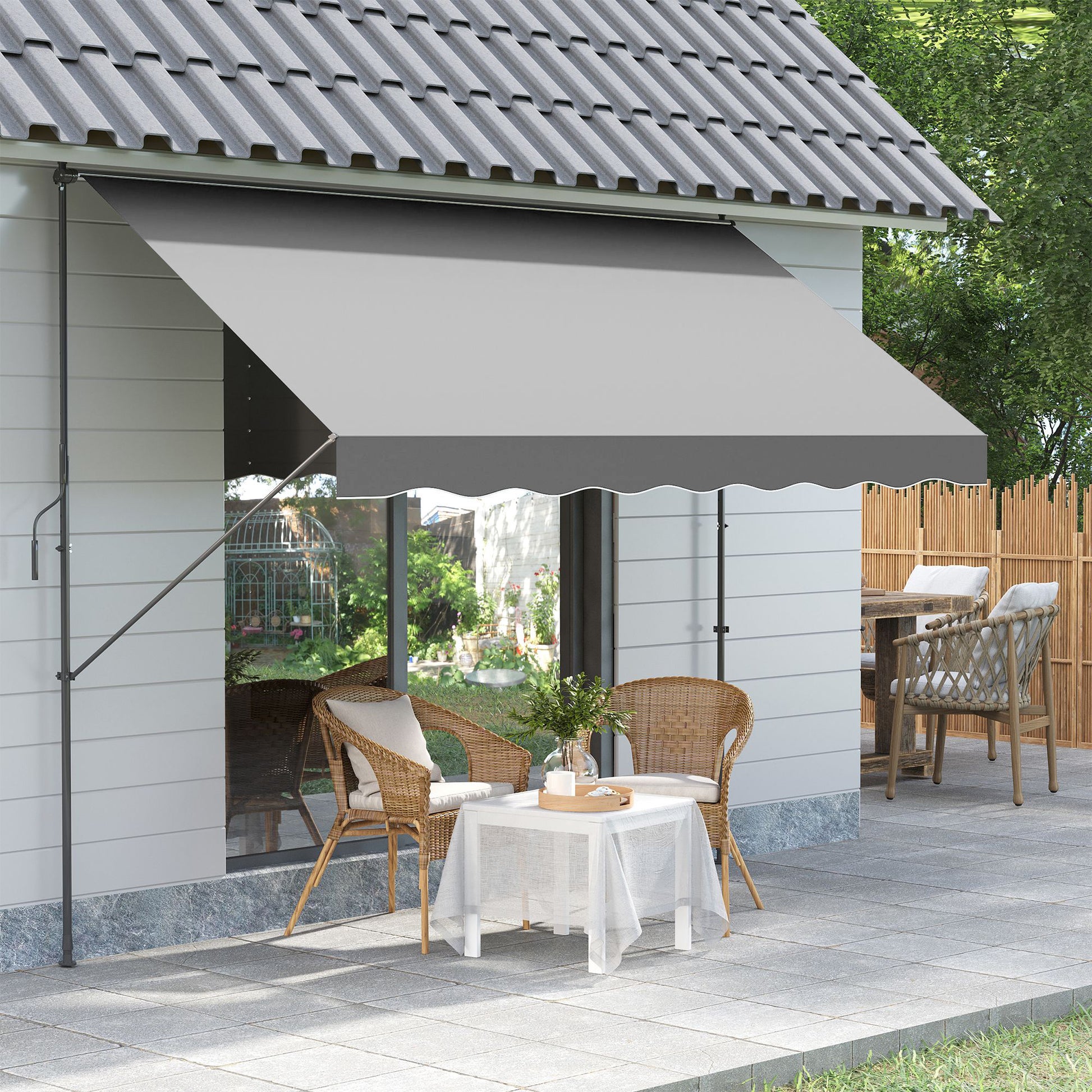 Outsunny Toldo Manual Retráctil 300x175x210-310cm Manivela Protección Uv40+ Gris_1