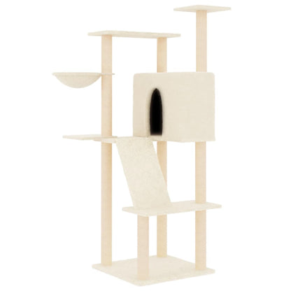 Rascador Para Gatos Con Postes De Sisal Color Crema 143 Cm_0