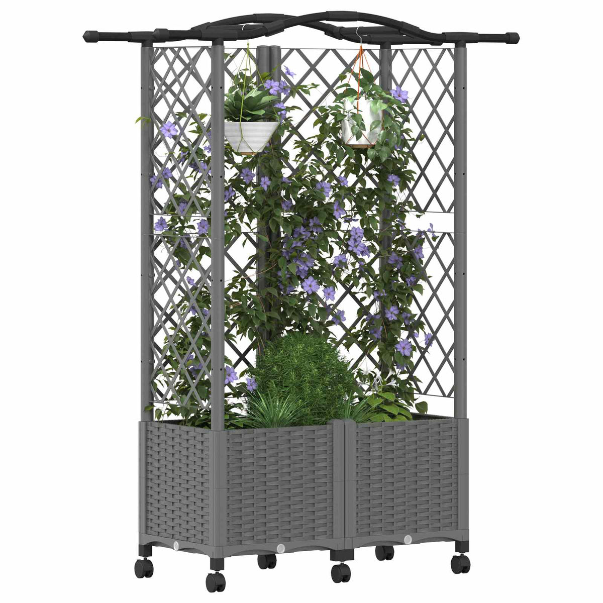 Cama Elevada Con Trellis Y Techo Gris Claro 122 X 40 X 144 Cm_2