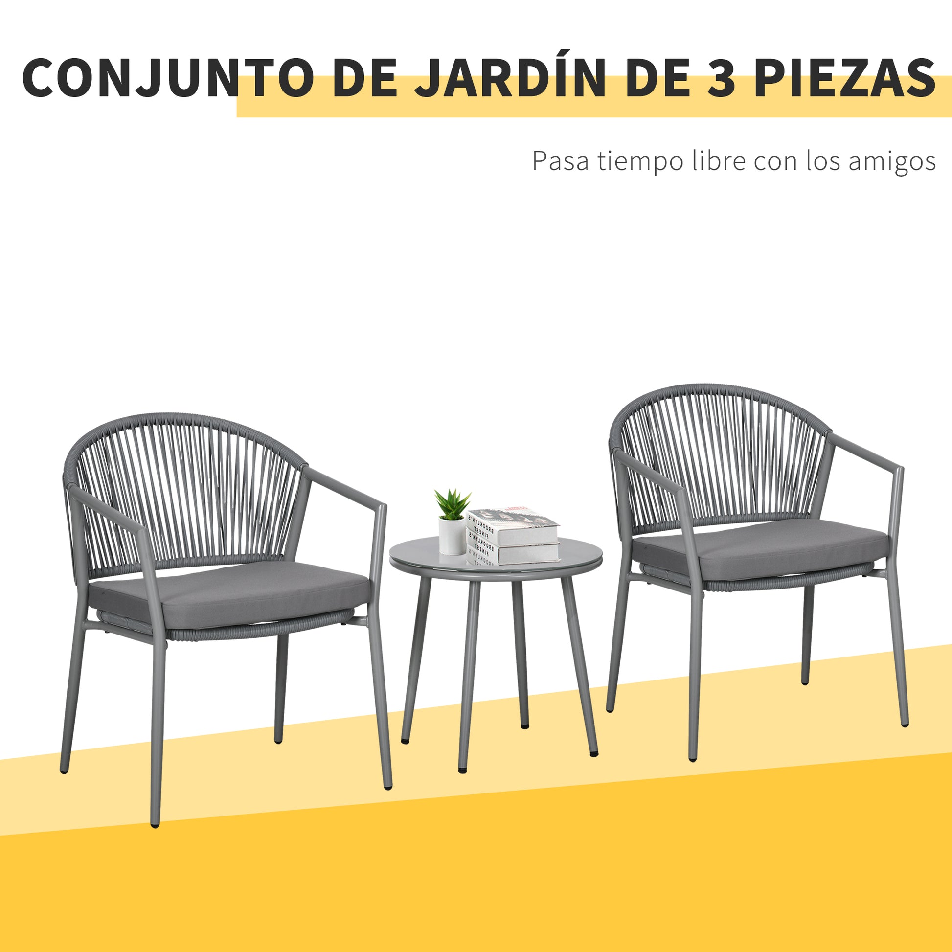 Outsunny Conjunto De Muebles De Ratán 1 Mesa Redonda Y 2 Sillas Con Cojines_3