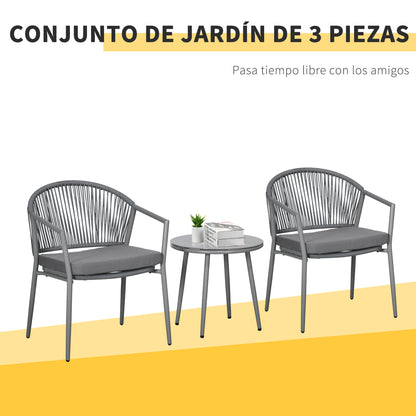 Outsunny Conjunto De Muebles De Ratán 1 Mesa Redonda Y 2 Sillas Con Cojines_3