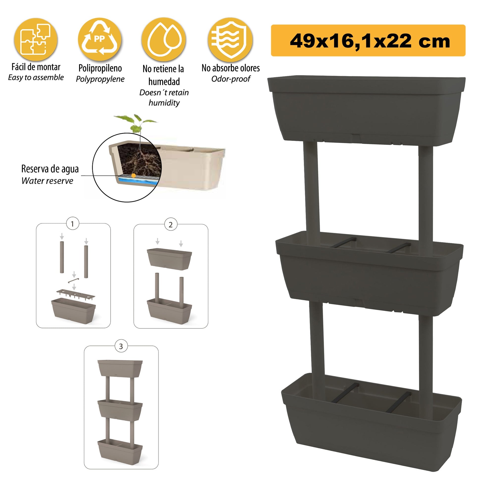 Macetero Vertical De Plástico 3 Niveles
