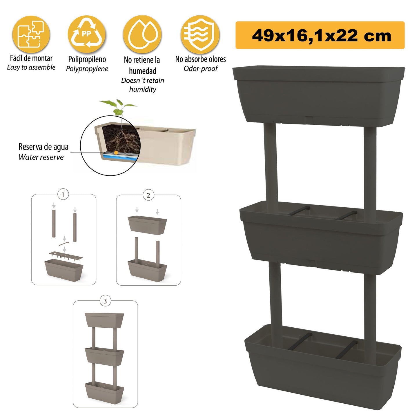 Macetero Vertical De Plástico 3 Niveles_2