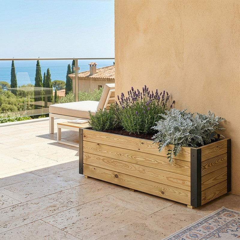 Jardinera De Madera Con Refuerzo De Aluminio 110x45x40 Cm Ghio Al Hortalia_1