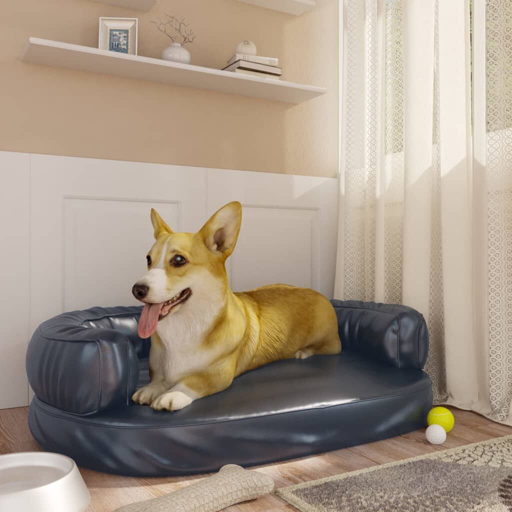 Vidaxl Cama Para Perros De Espuma Cuero Sintético Azul Oscuro 75x53 Cm_1