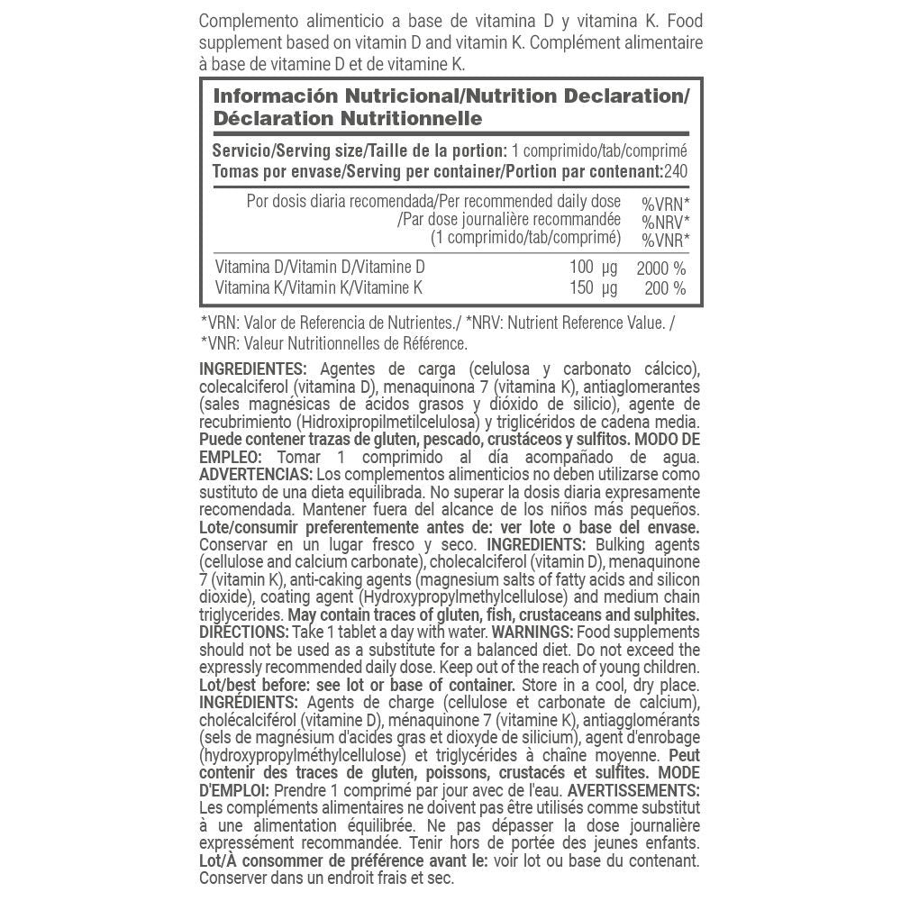 Vitamina D3 + K2 (100μg/150μg) - 240 Comprimidos - Salud Cardiovascular - Masmusculo_5