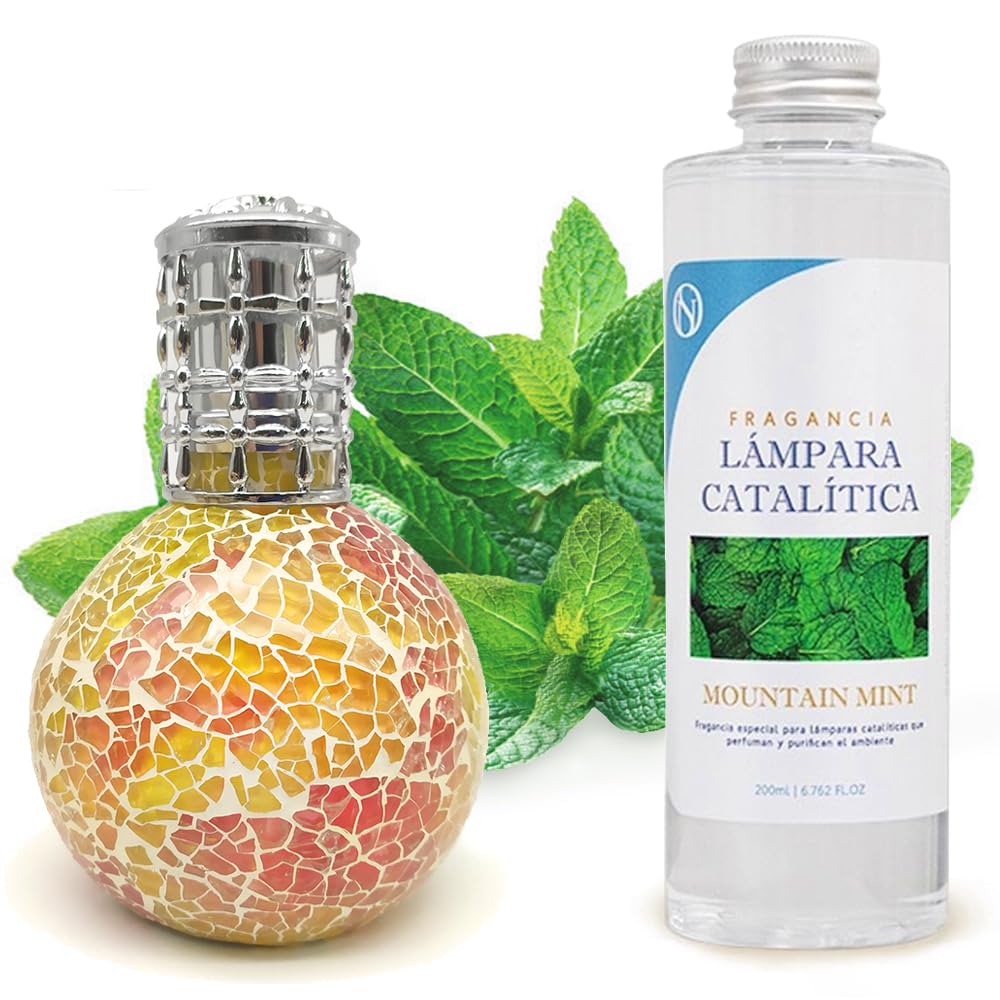 Lámpara Catalítica Mosaico Bicolor + Aroma Mountain Mint 200ml - Elimina Malos Olores, Impurezas Y Perfuma_0