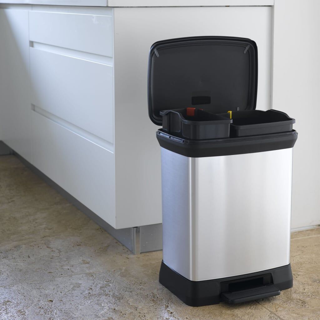 Curver Papelera Doble De Pedal Deco Plateado 10l+18l_1