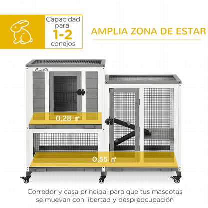 Pawhut Conejera De Madera Para Interior Con 6 Ruedas 110x50x86 Cm Gris_3