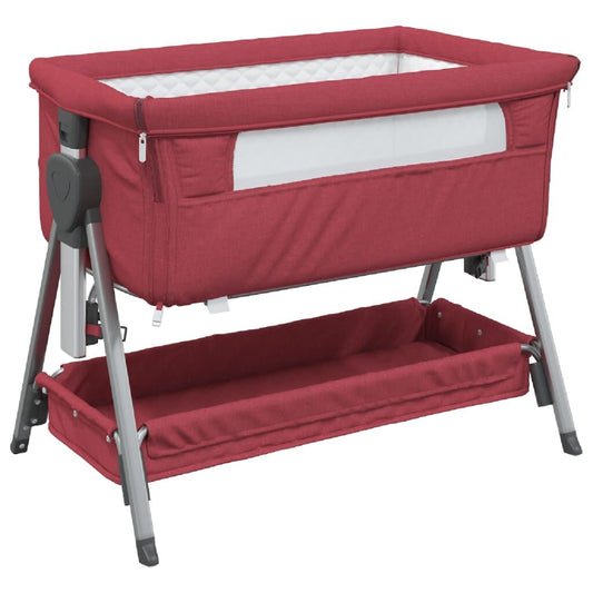 Vidaxl Cuna Con Colchón Tela De Lino Rojo_0