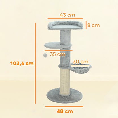 Pawhut Árbol Rascador Para Gatos 103,5 Cm Con Cama Hamaca Bola Gris Claro_2