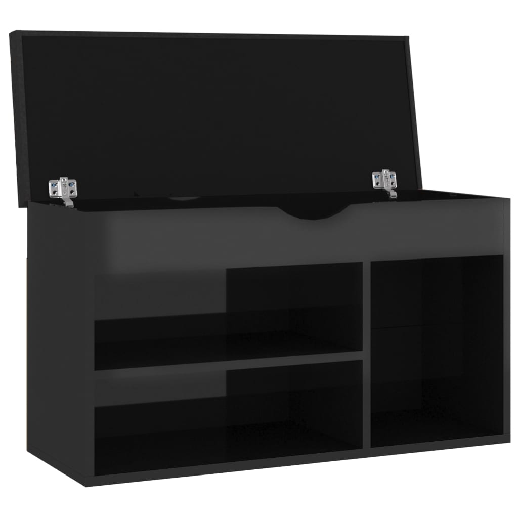 Vidaxl Vi Banco Zapatero Con Cojín Madera De Ingeniería Negro Brillo_5