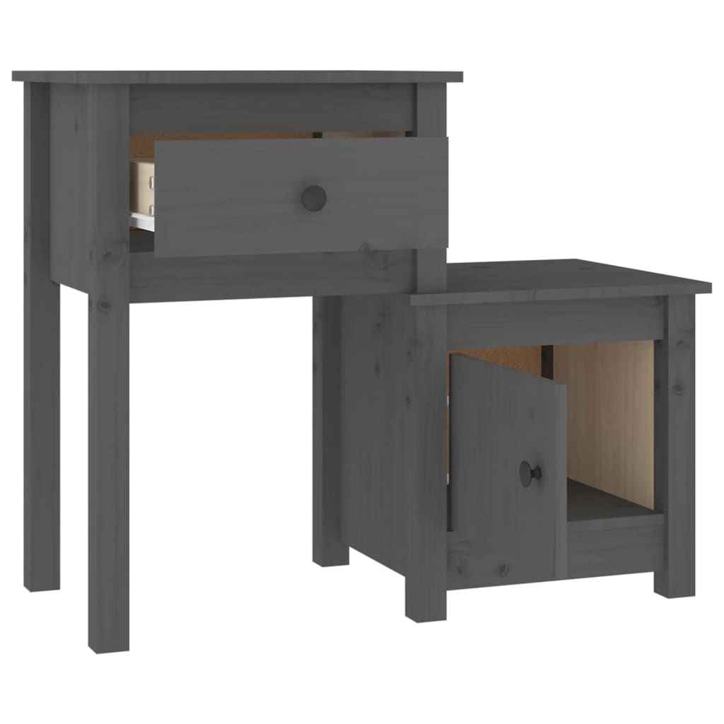 Mesita De Noche Madera Maciza De Pino Gris 79,5x38x65,5 Cm_1