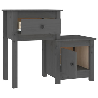 Mesita De Noche Madera Maciza De Pino Gris 79,5x38x65,5 Cm_1