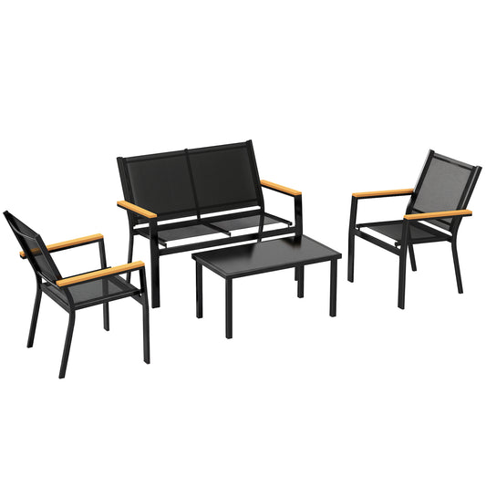 Outsunny Juego Jardín Exterior De 4 Piezas Tela Textilene Mesa De Cristal Negro_0