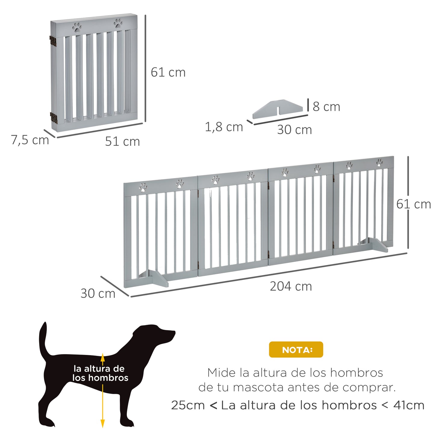 Pawhut Barrera Para Perros Plegable De 4 Paneles 204x30x61 Cm Gris Claro_2