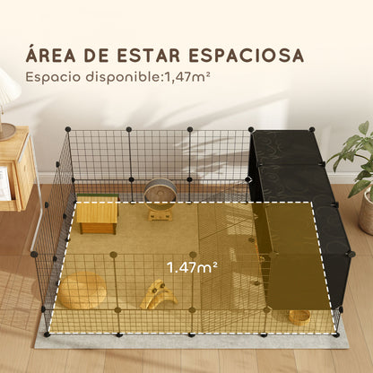 Pawhut Valla Para Mascotas De Bricolaje Con 3 Nidos Recinto Para Conejos Negro_5