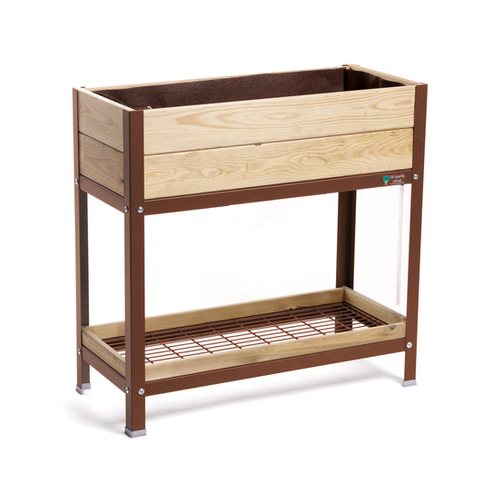 MI HUERTO URBAN Jardinera Elevada Madera con Bandeja Recoge Aguas | Estructura Metálica | Marrón | 90x40x90cm