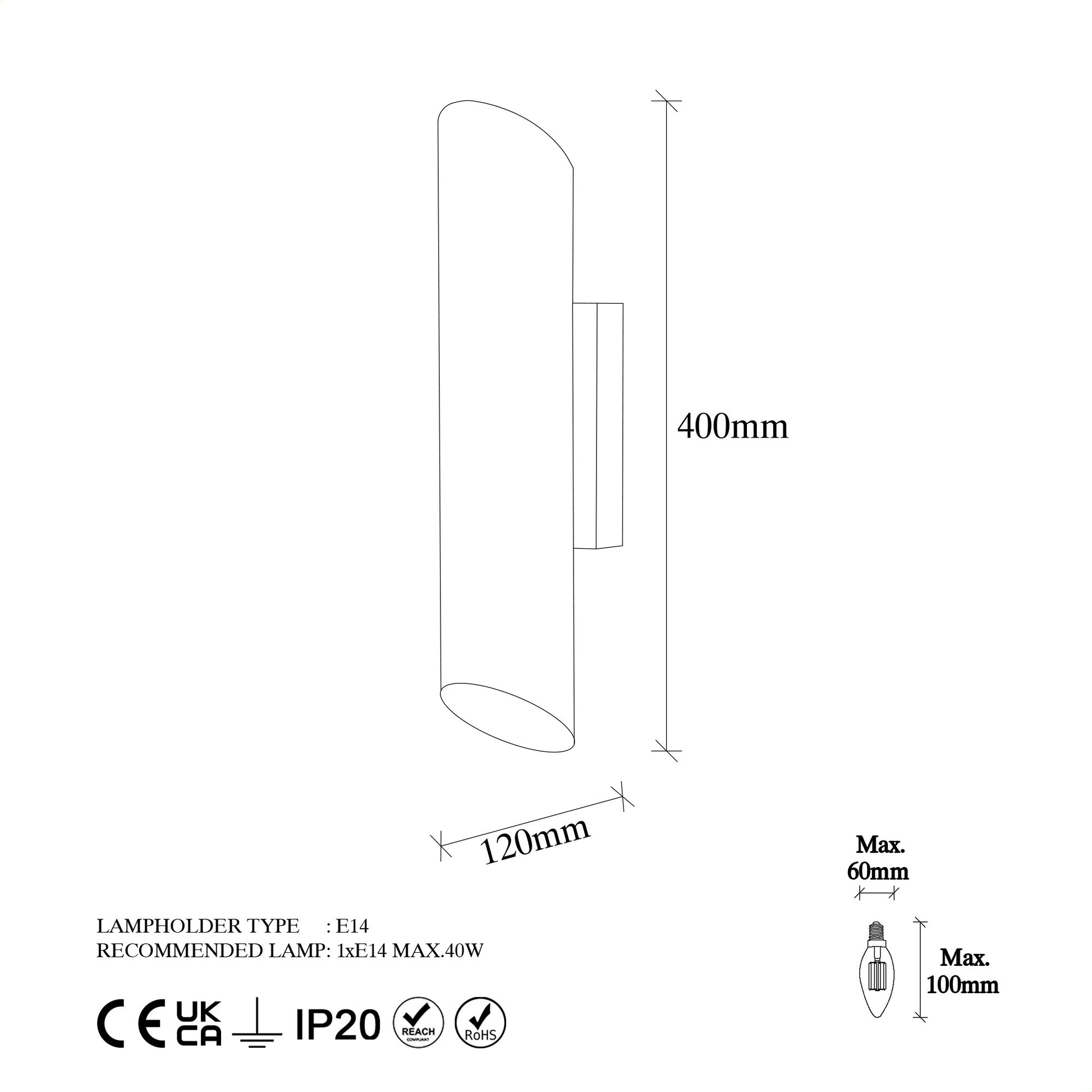 Aplique De Pared Tubular, Metal , Negro, 8x12x40, Casquillo 2 X G9 Max 10 W_1