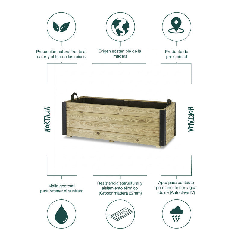 Jardinera De Madera Con Refuerzo De Aluminio 110x45x40 Cm Ghio Al Hortalia_4