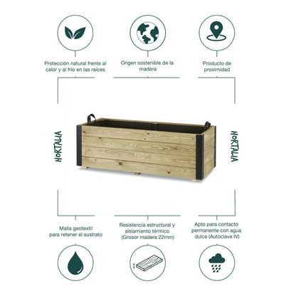 Jardinera De Madera Con Refuerzo De Aluminio 110x45x40 Cm Ghio Al Hortalia_4