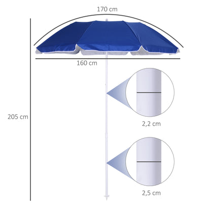 Outsunny Sombrilla De Playa Grande Ø160 Cm Protección Uv Impermeable Azul_2